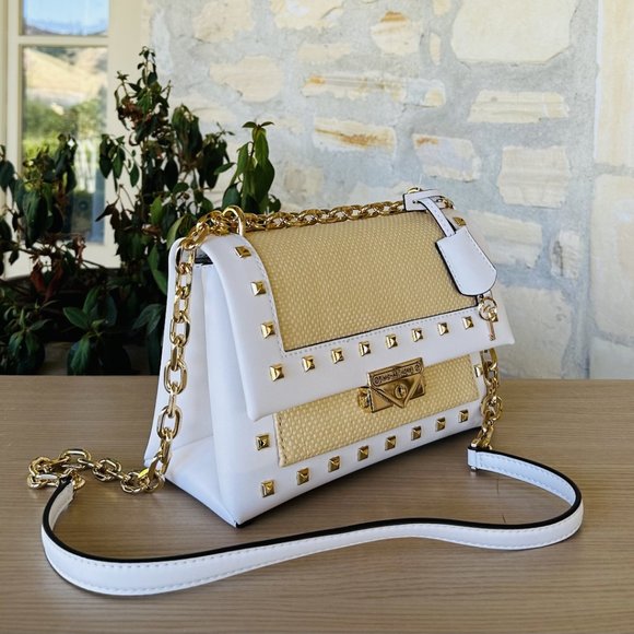 Michael Kors Cece MD Studded Flap Pocket Leather Shoulder & Wallet OPTIC White - Picture 3 of 14